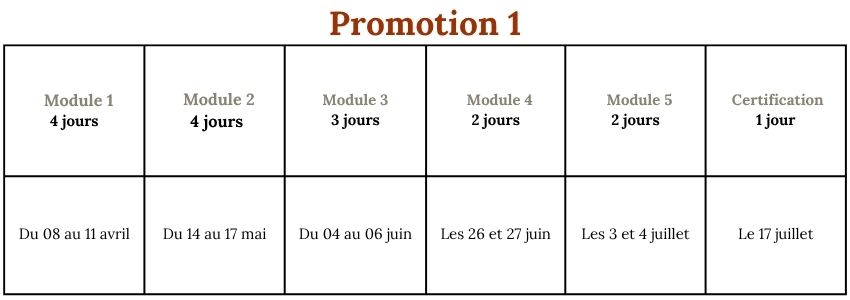 Planning promotion 1 année 2027, formation équicoaching médiateur équin à Lyon